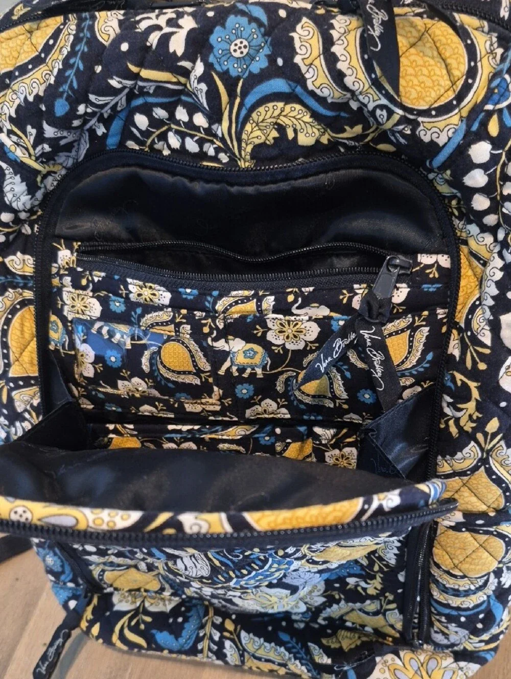 Vera Bradley Quilted Paisley Backpack - Black, Yellow & Blue